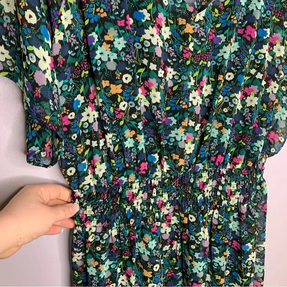Cabi fiesta floral midi dress green with floral print women’s size medium lined